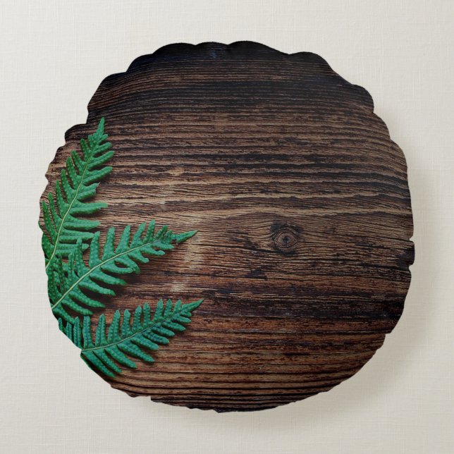 Fern plant wood small fern grunge round cushion (Front)