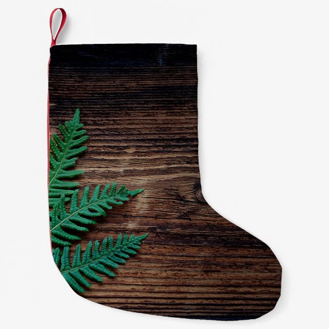 Fern plant wood small fern grunge small christmas stocking (Front)