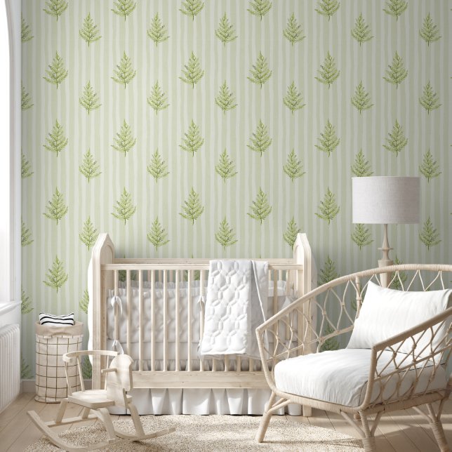 Fern Stripe Watercolor  Wallpaper (Kids)
