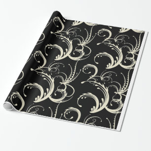 Fern & Tendril Swirls in Black & Cream Wrapping Paper
