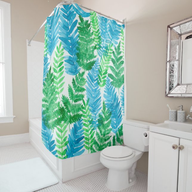 Fern watercolor shower curtain (In Situ)