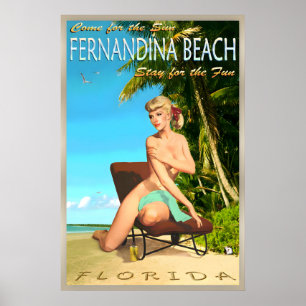 Fernandina Beach Florida Retro Travel Poster Pin