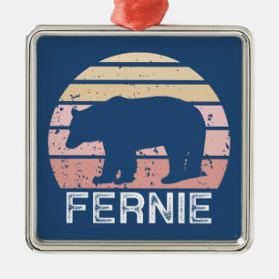 Fernie British Columbia Retro Bear Metal Tree Decoration