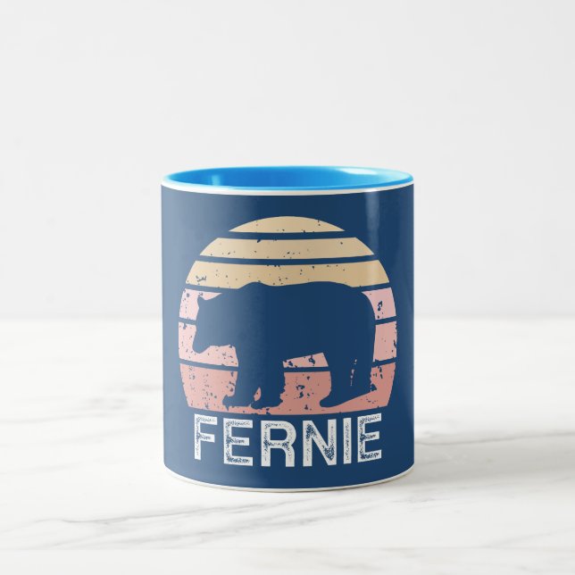 Fernie British Columbia Retro Bear Two-Tone Coffee Mug (Center)