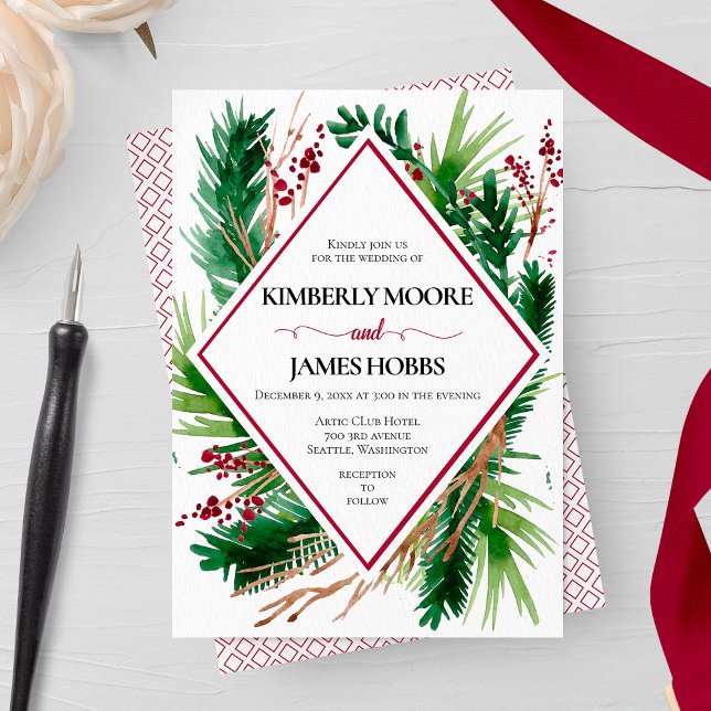 Ferns and Berries Winter Wedding Invitation (Creator Uploaded)
