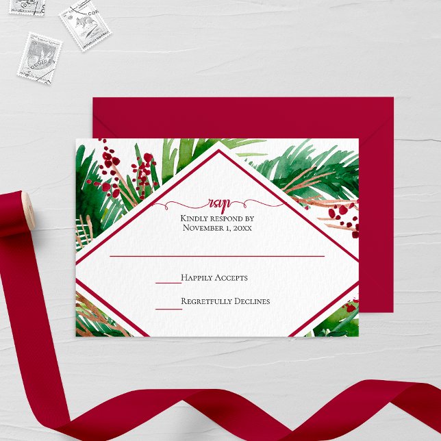 Ferns and Berries Winter Wedding RSVP Card (Creator Uploaded)