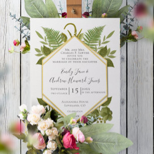 Ferns and Fauna White & Greenery Wedding Invitation