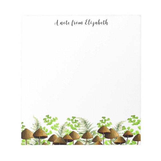 Ferns and Mushrooms Unique Custom Name Notepad (Front)