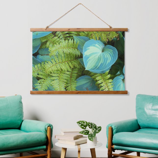 Ferns and Variegated Hosta Botanical Hanging Tapestry (Living Room)