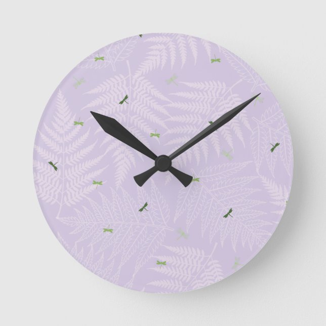Ferns & Dragonflies Round Clock (Front)