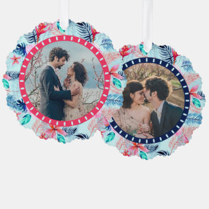 Ferns Hibiscus Flower Tropical 2 Custom Photos Tree Decoration Card