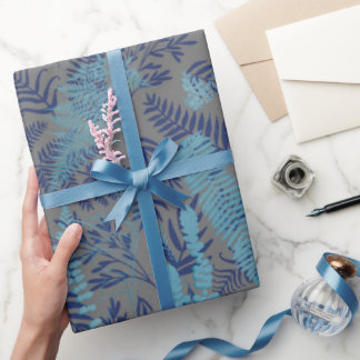 Ferns in Blue and Turquoise Wrapping Paper