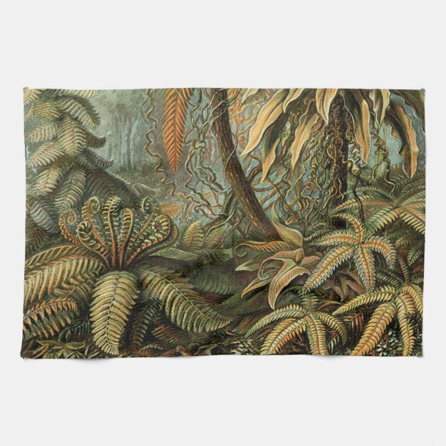Ferns Palm Tree Antique Botanical Ferns Art Tea Towel (Horizontal)
