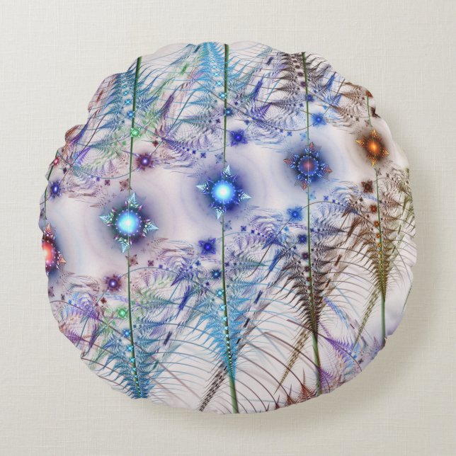 Ferns'N Flowers Abstract Round Cushion (Front)