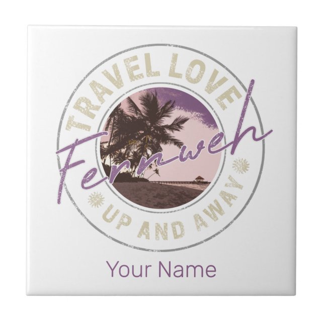 Fernweh Palm And Beach Vintage Travel Souvenir Tile (Front)