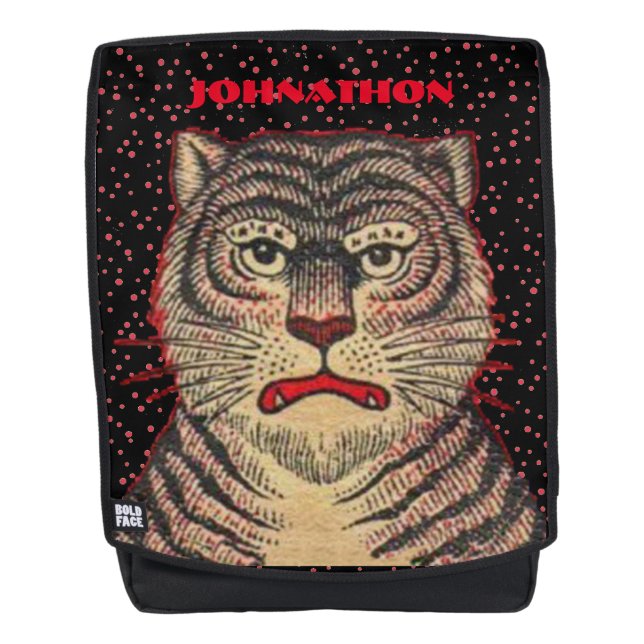Ferocious Asian Striped Tiger Head on Red Dots Backpack (Front)