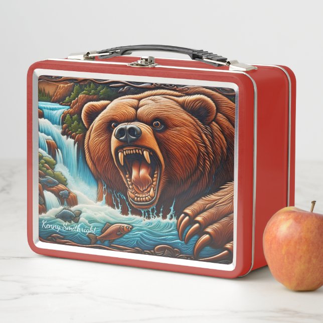 Ferocious Bear Fishing in Wild Waters Metal Lunch Box (In Situ)
