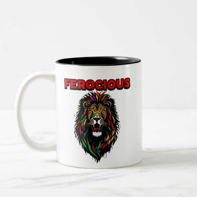 Ferocious Colourful Lion Two-Tone Coffee Mug (Left)