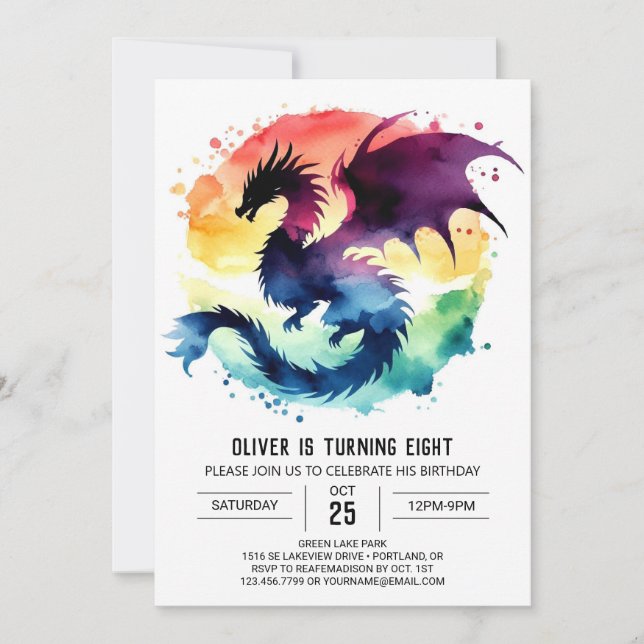 Ferocious Dragon Birthday Digital Invitation (Front)