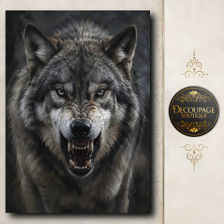 Ferocious Grey Wolf Decoupage Tissue Paper
