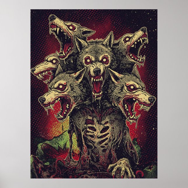 Ferocious Three-Headed Werewolf Beast Poster (Front)
