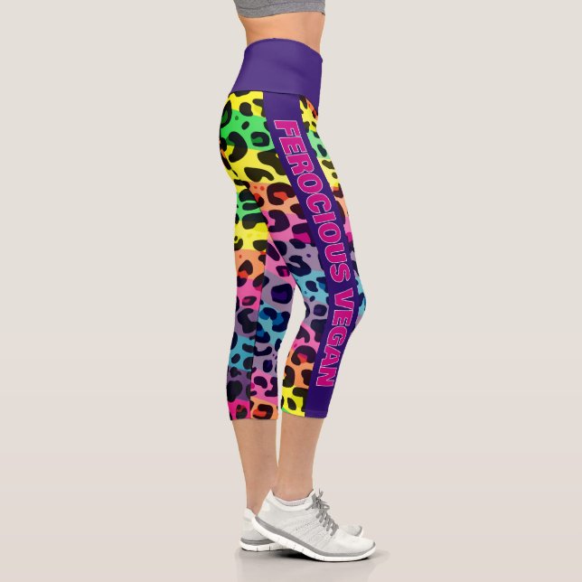Ferocious Vegan vibrant rainbow leopard print Capri Leggings (Right)