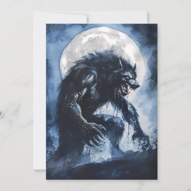 Ferocious Werewolf Watercolor Holiday Card (Front)