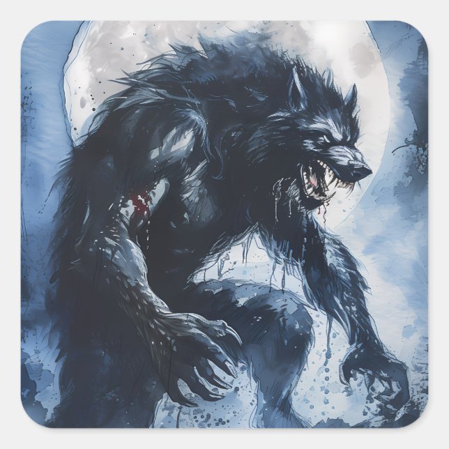 Ferocious Werewolf Watercolor Square Sticker (Front)