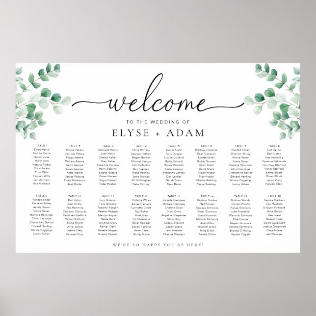 Ferras Greenery 16 Table Seating Chart Poster (Front)