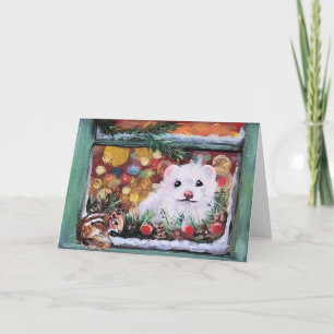 Ferret and Chipmunk Christmas Window Holiday Card