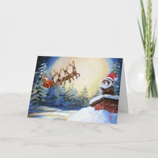 Ferret and Santa With Sleigh Holiday Card
