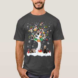 Ferret Christmas On Winter Tree Ferret Lover Pajam T-Shirt