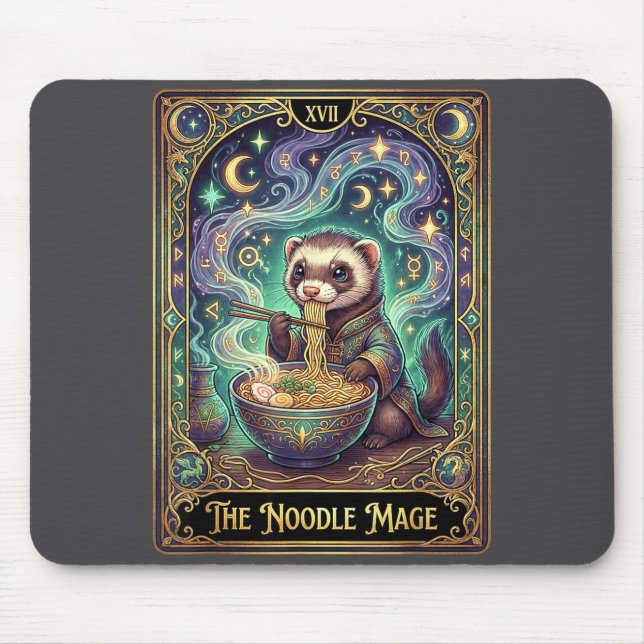 Ferret Eating Ramen Tarot Card Japanese Kawaii Pet Mouse Pad (Front)