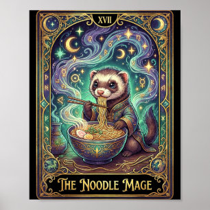 Ferret Eating Ramen Tarot Card Japanese Kawaii Pet Poster