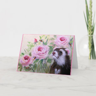 Ferret & Flowers Blank Greeting Card