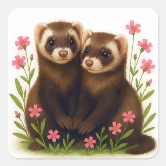 Ferret Friends Square Sticker