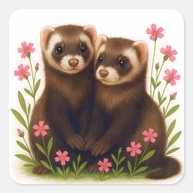 Ferret Friends Square Sticker (Front)