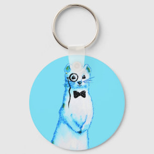 Ferret Gentleman Watercolor With Monocle Bow Tie Key Ring
