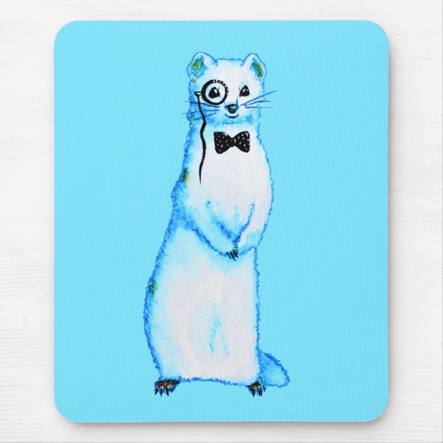 Ferret Gentleman Watercolor With Monocle Bow Tie Mouse Pad (Front)