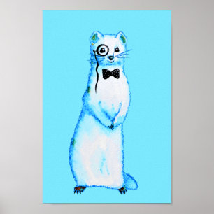 Ferret Gentleman Watercolor With Monocle Bow Tie Poster