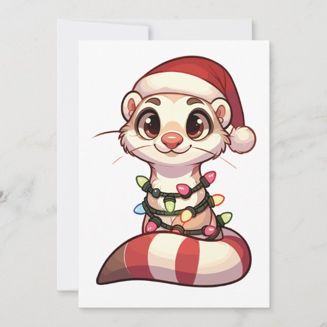Ferret Merry Christmas Winter Animals Cute Ferrets Holiday Card (Front)