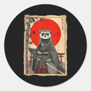 Ferret Samurai Japanese Vintage Warrior Art Anime Classic Round Sticker