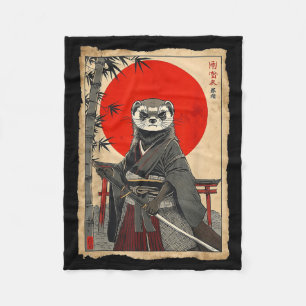 Ferret Samurai Japanese Vintage Warrior Art Anime  Fleece Blanket
