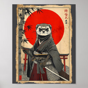 Ferret Samurai Japanese Vintage Warrior Art Anime  Poster