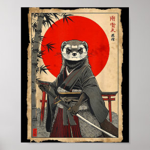 Ferret Samurai Japanese Vintage Warrior Art Anime Poster
