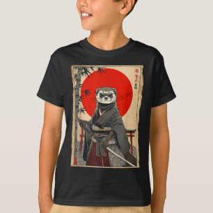 Ferret Samurai Japanese Vintage Warrior Art Anime  T-Shirt