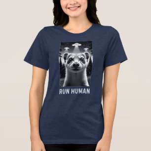 Ferret Selfie UFO Fun Quirky Art Tri-Blend Shirt