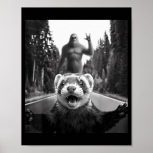 Ferret Selfie With Bigfoot Funny For Men Women Kid Poster