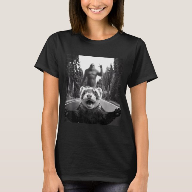 Ferret Selfie With Bigfoot Funny For Men Women Kid T-Shirt (Front)