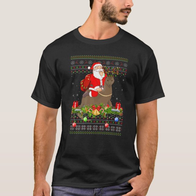 Ferret  Ugly Santa Riding Ferret Christmas T-Shirt (Front)